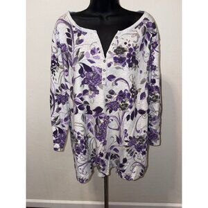 Karen Scott Round  Neck Pull Over Top Women 3X Floral Print